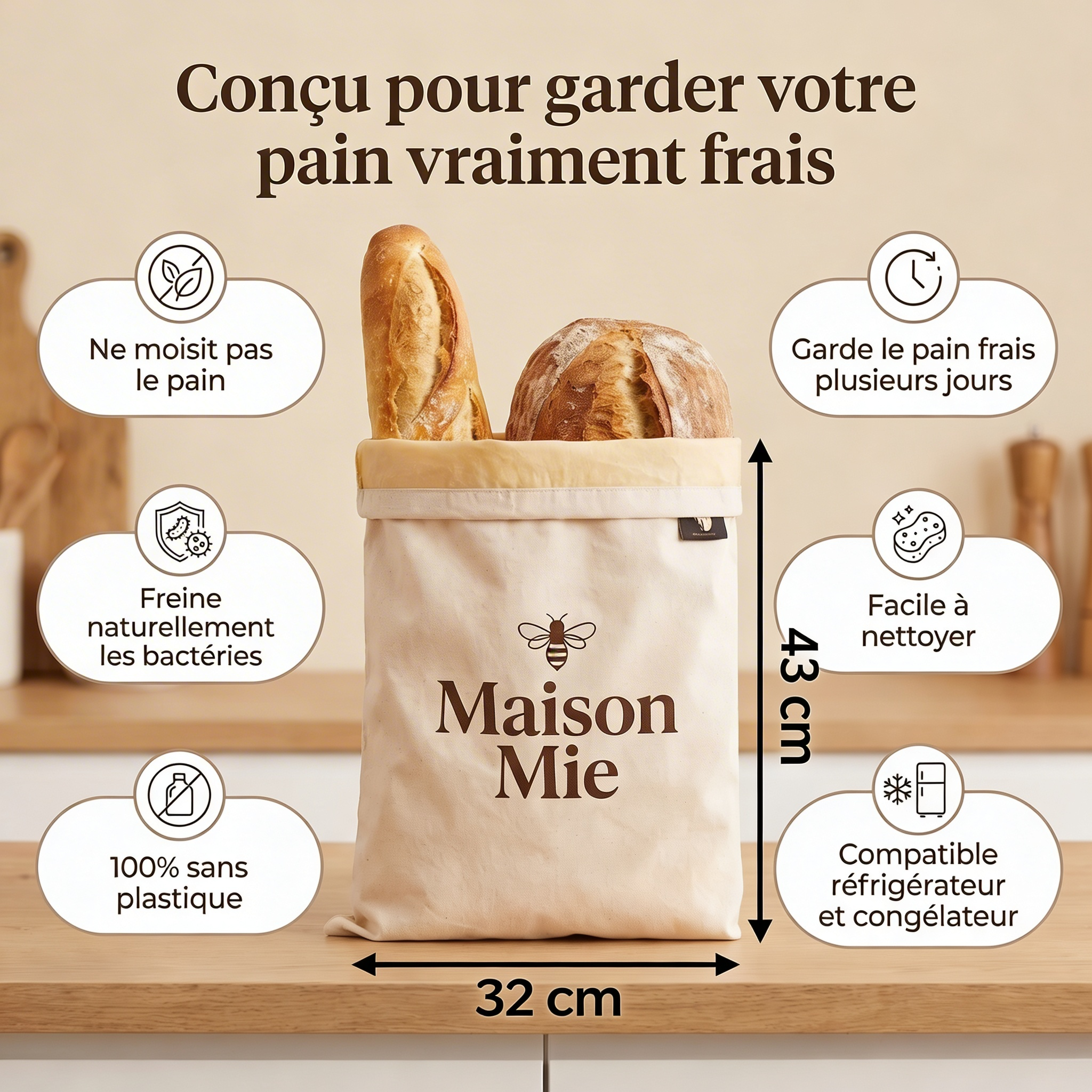 Sac à Pain Maison Mie™ – Gardez votre pain frais plus longtemps